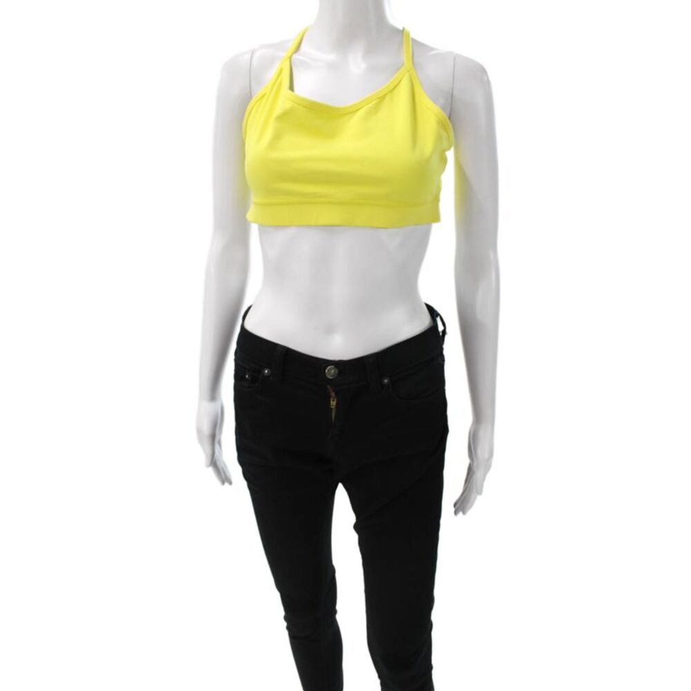 Lululemon Womens Spaghetti Strap Scoop Neck Mesh Trim Sports Bra Yellow Size 10